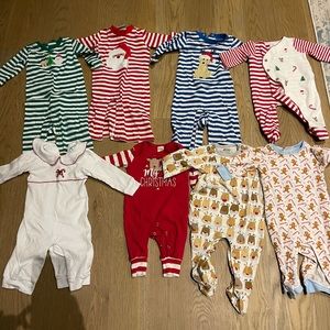 8 Christmas playsuits 6M Little English StitchyFish and Mudpie - great condition